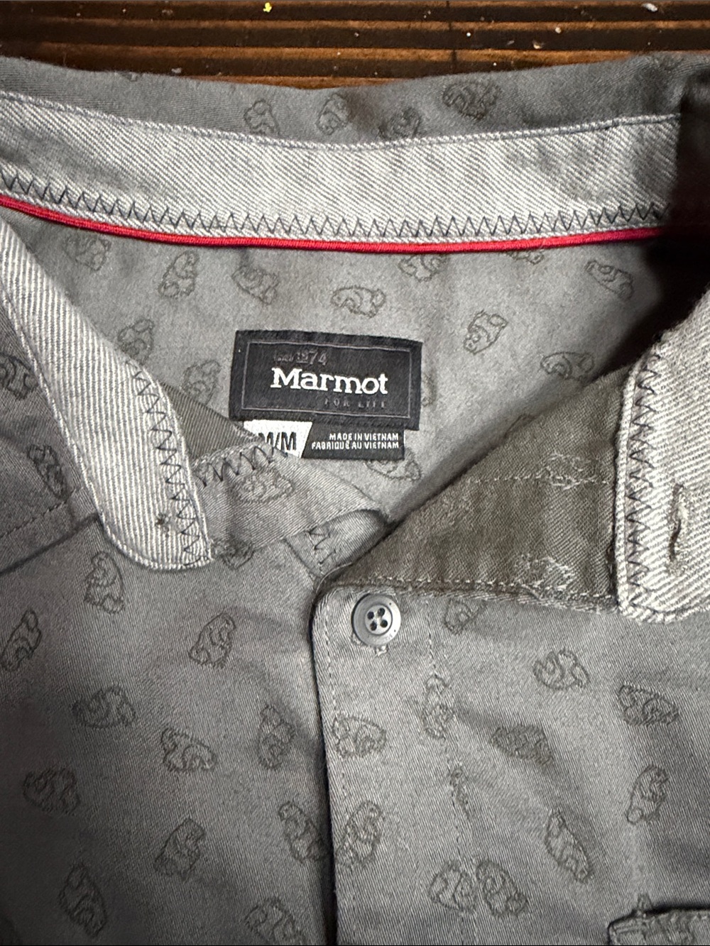 Marmot Men's Grey Button-Down Shirt with Subtle Print